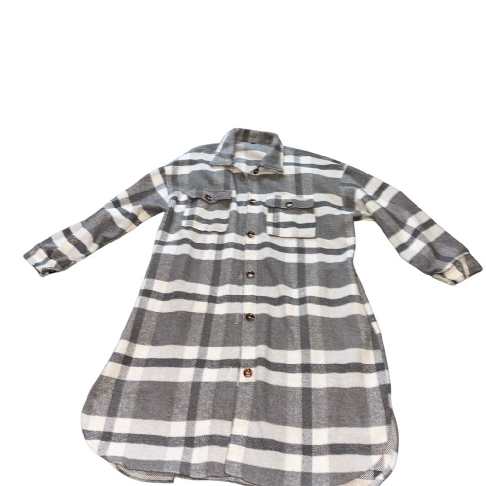 Flannel Oversized grey white Button Down coat XL - Picture 6 of 11